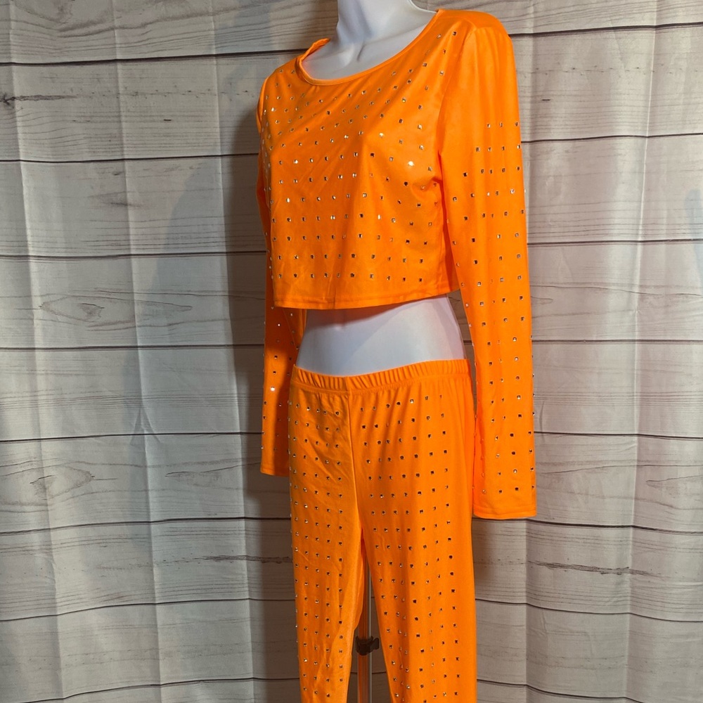 Ellis & Kate Orange stud front Pants set